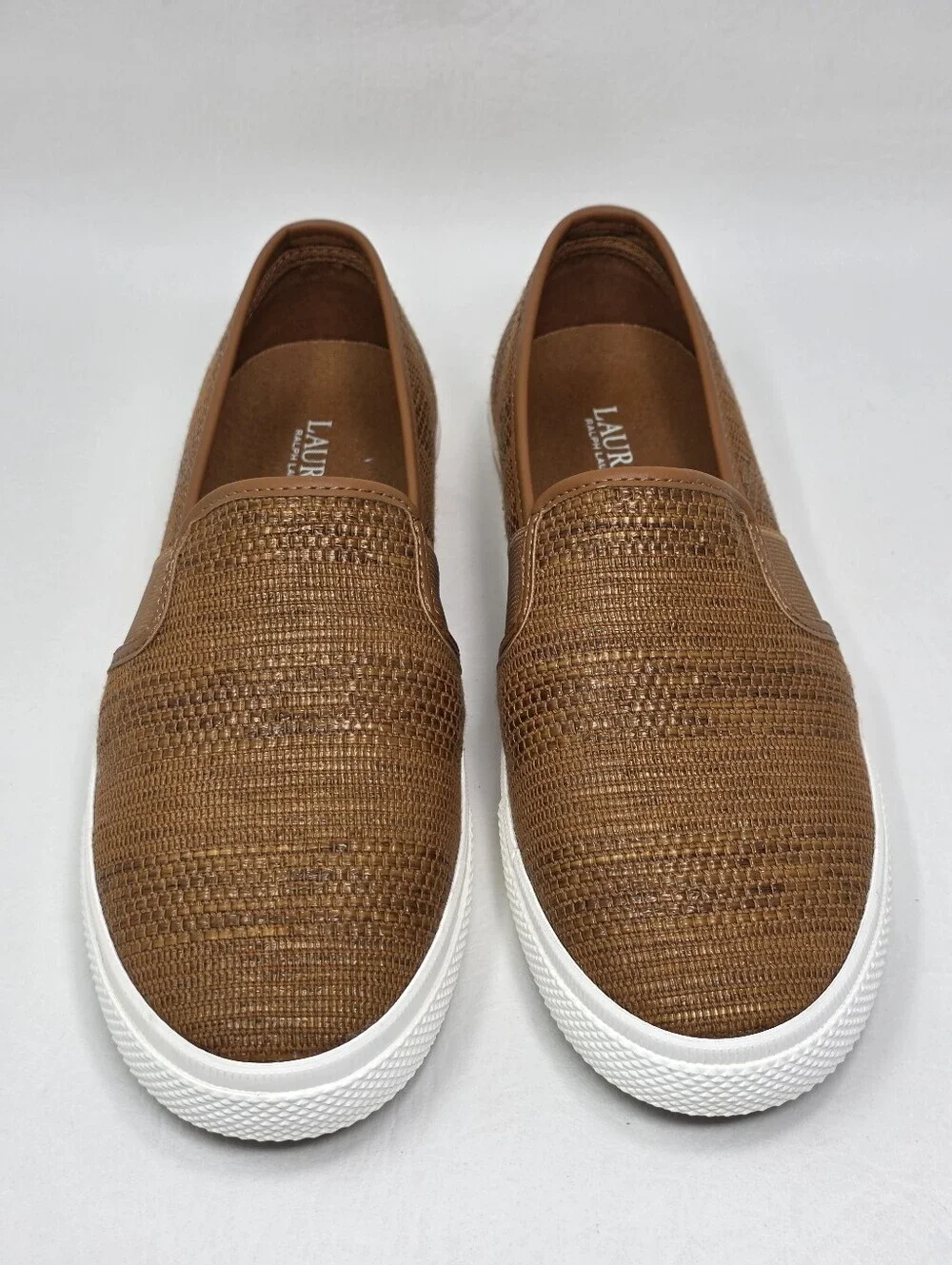 Lauren Ralph Lauren Janis Casual Sneakers Faux Straw Tan Womens Size 9 New